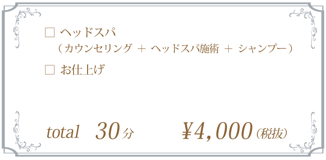 ヘッドスパ、お仕上げ 30分コース